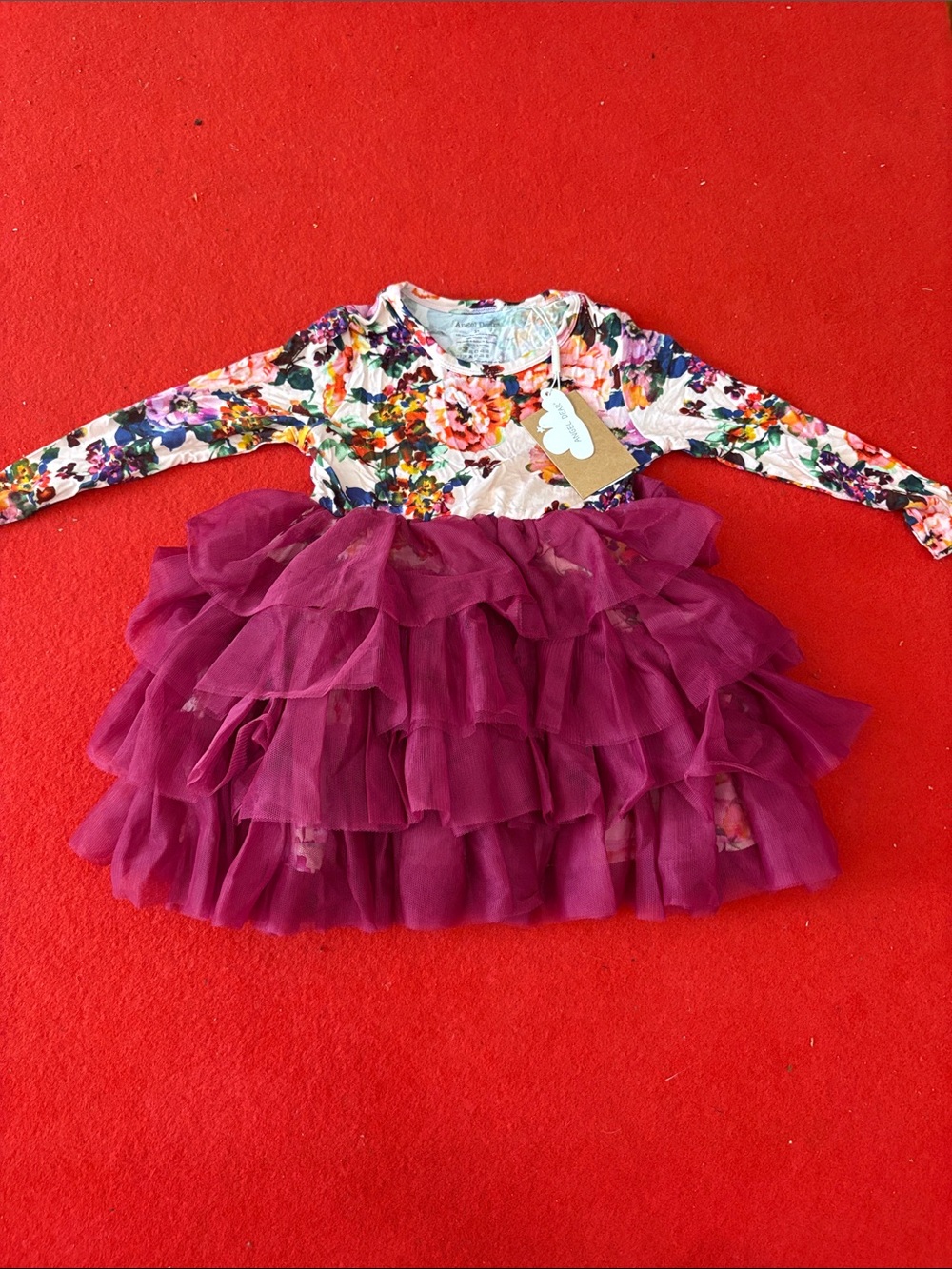 Girls Floral Top with Magenta Tulle Ruffle Skirt